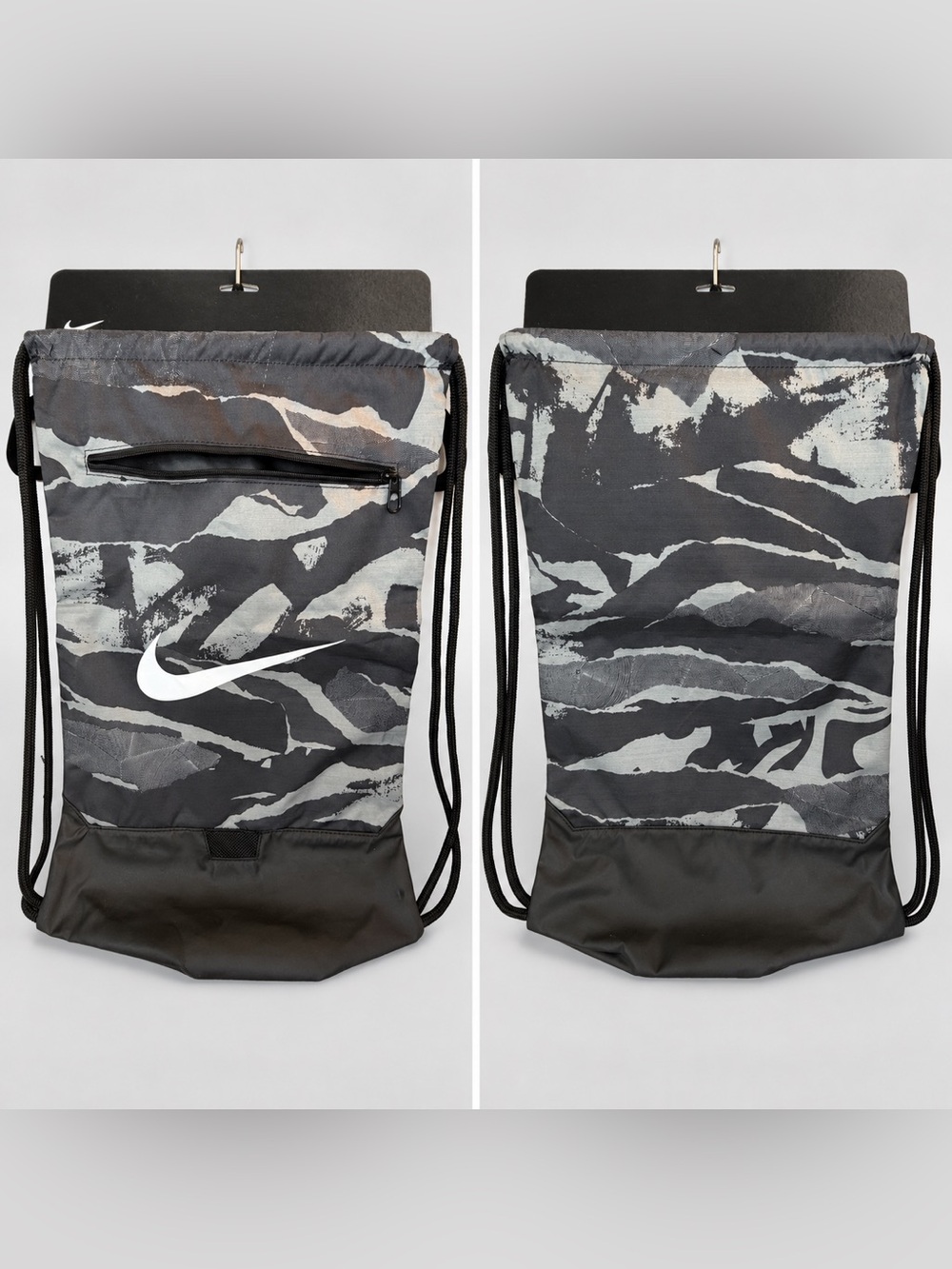 Nike Brasilia 9.0 Camo Drawstring Gym Sack Backpack Black Gray CU9646-010